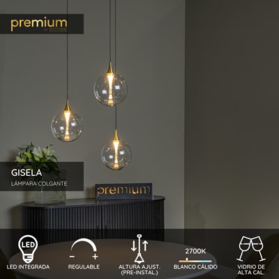 Lucide GISELA - Lámpara colgante - Ø 36 cm - LED Regul. - 3x4,3W 2700K - Transparente | Premium
